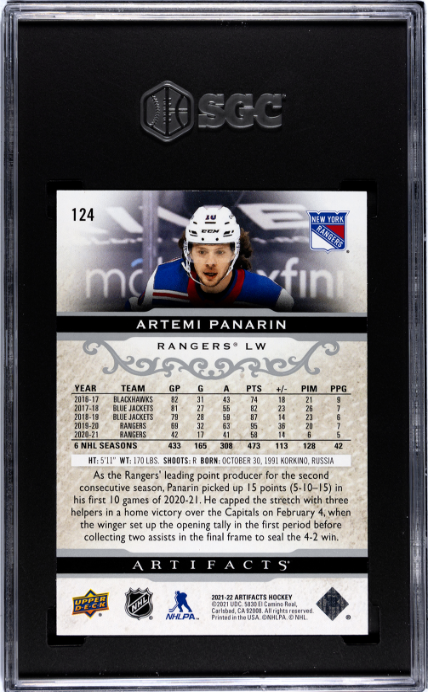 2021-22 Upper Deck Artifacts #124 Artemi Panarin SGC 10 — Back