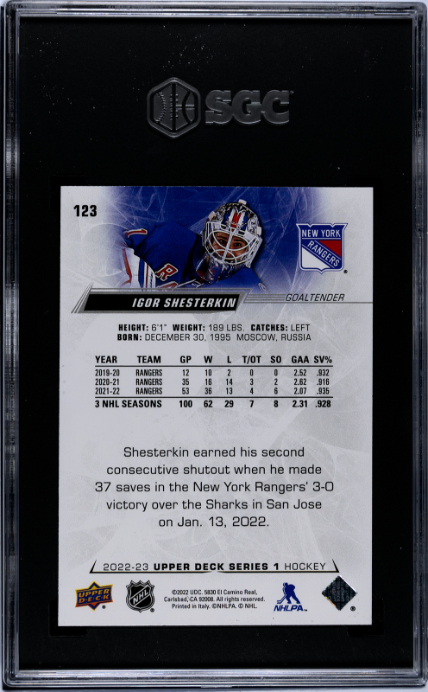 2022-23 Upper Deck #123 Igor Shesterkin SGC 8 — Back