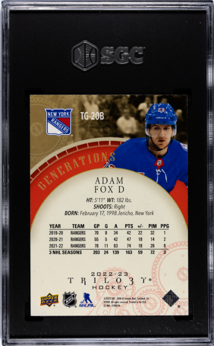 2022-23 Upper Deck Trilogy #TG-20B Adam Fox Generations Red SGC 9 — Back