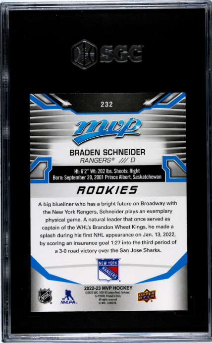 2022-23 Upper Deck Mvp #232 Braden Schneider SGC 10 — Back