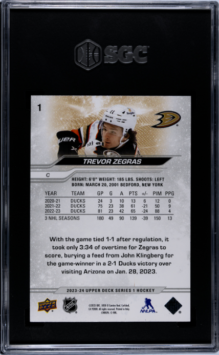 2023-24 Upper Deck #1 Trevor Zegras SGC 9 — Back