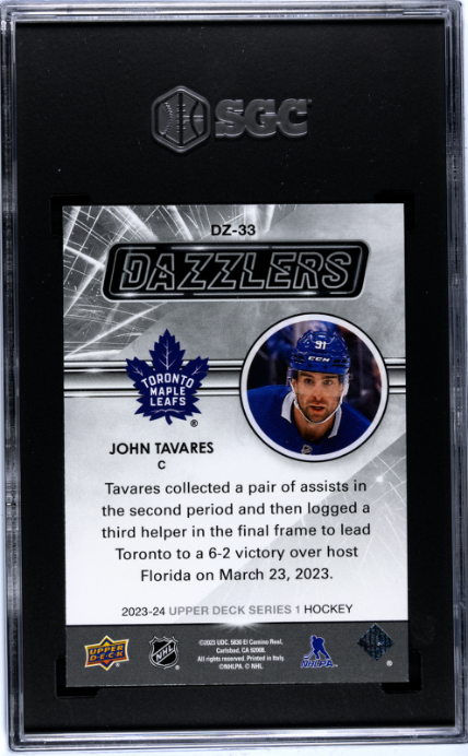 2023-24 Upper Deck #DZ-33 John Tavares Dazzlers Orange SGC 9.5 — Back