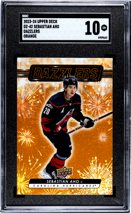 2023-24 Upper Deck #DZ-42 Sebastian Aho Dazzlers Orange SGC 10 — Front