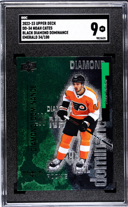 2022-23 Upper Deck #DD-34 Noah Cates Black Diamond Dominance Emerald RC SGC 9 — Front
