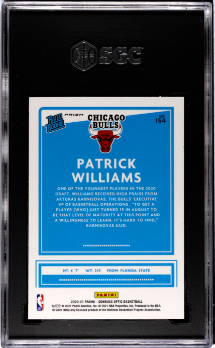 2020-21 Donruss Optic #154 Patrick Williams Pink Hyper Prizm RR SGC 9 — Back