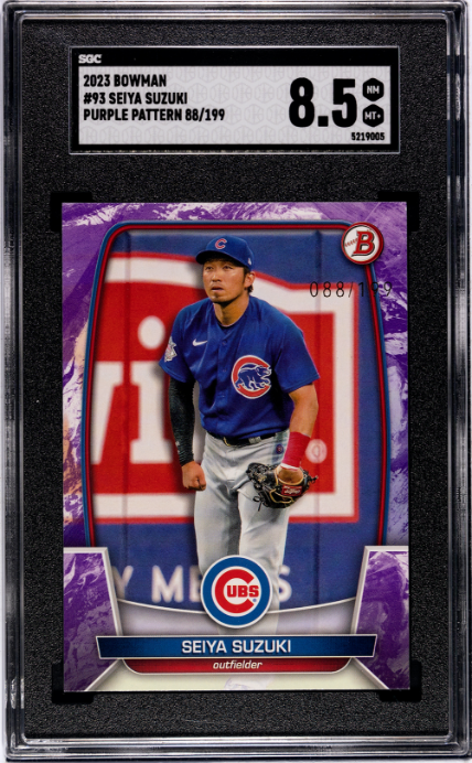 2023 Bowman #93 Seiya Suzuki Purple Pattern SGC 8.5 — Front