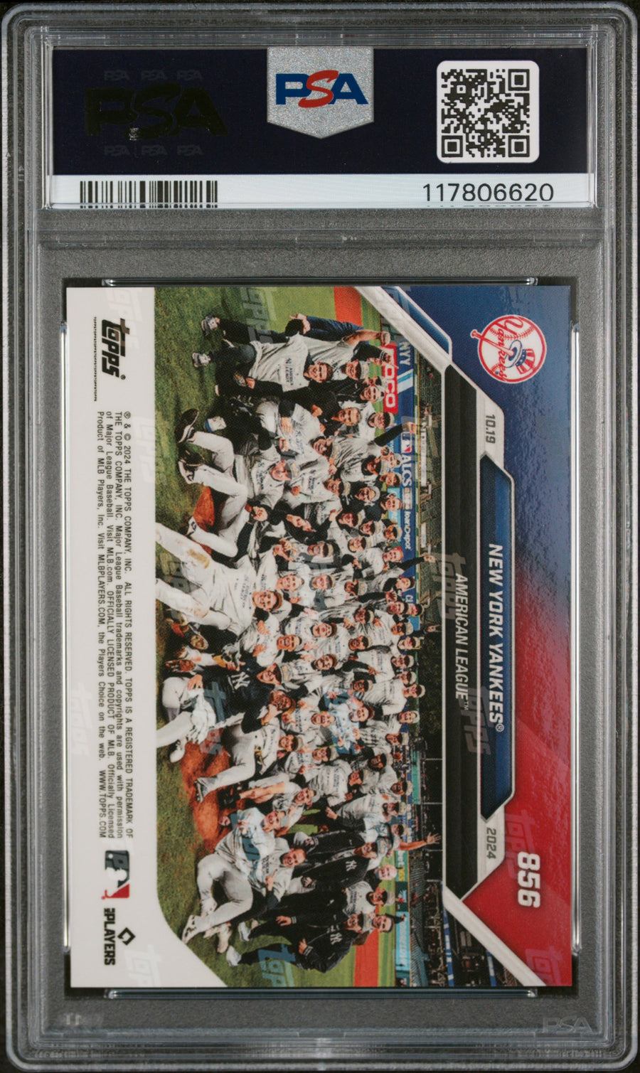 (2)2024 Topps Now #856 New York Yankees PSA 10 — Back