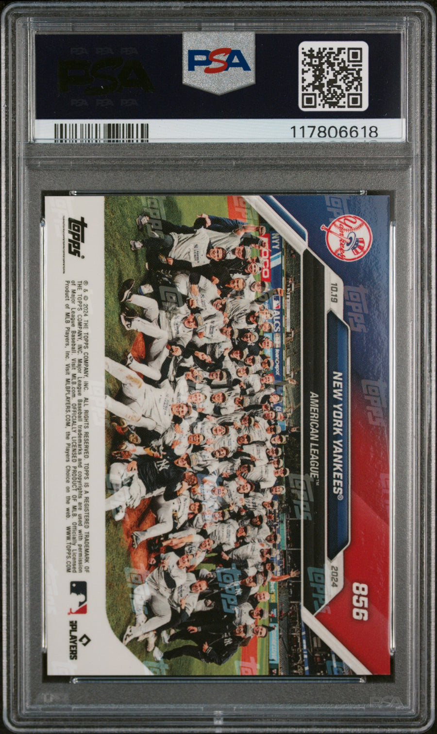 (3)2024 Topps Now #856 New York Yankees PSA 10 — Back