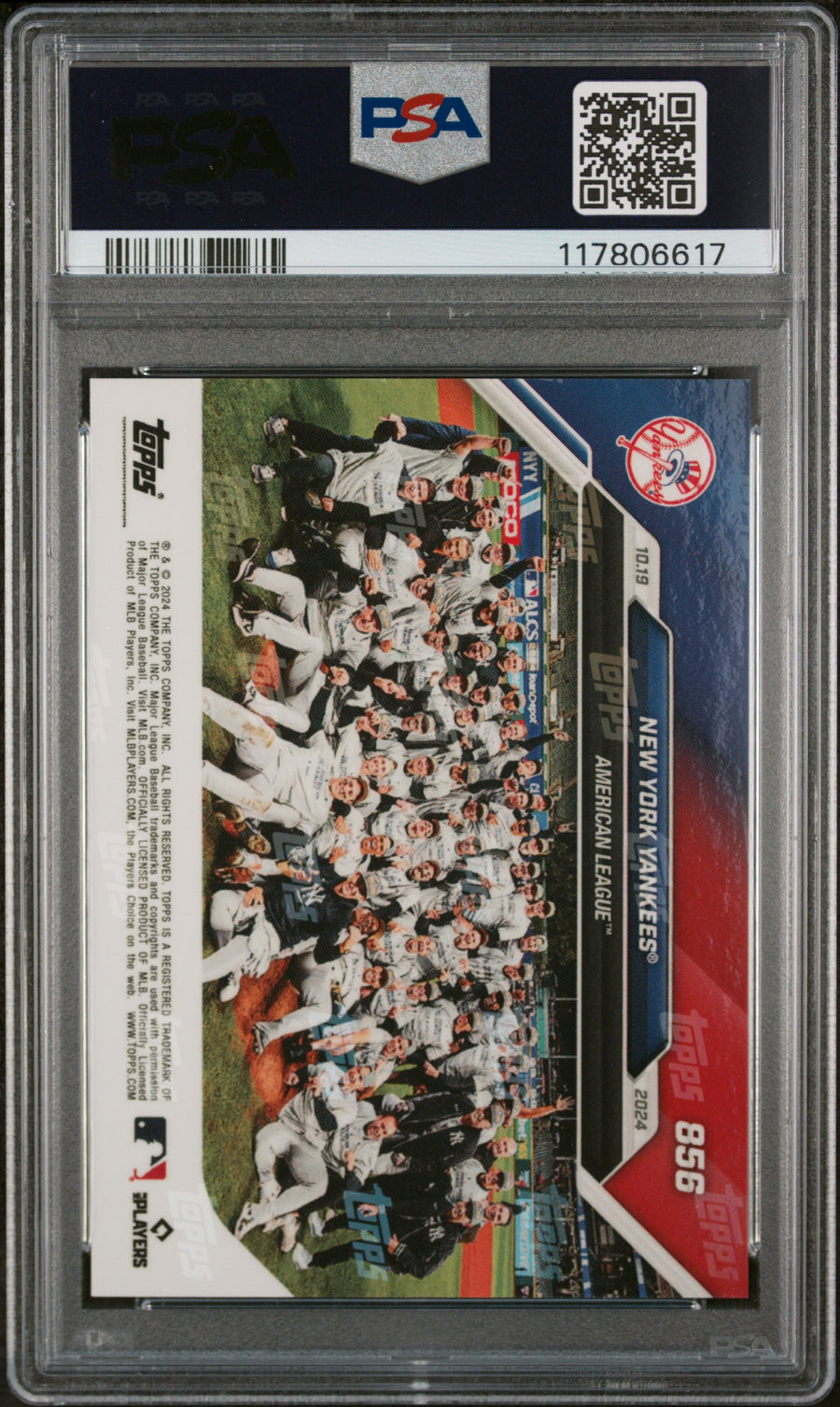 (4)2024 Topps Now #856 New York Yankees PSA 10 — Back