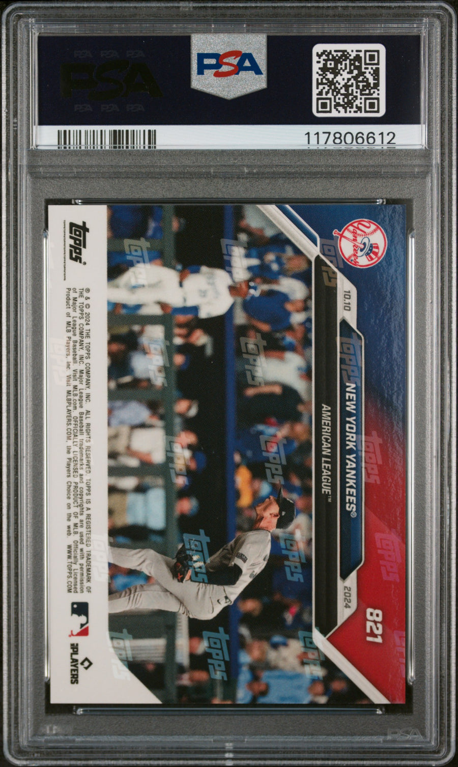 (1)2024 Topps Now #821 New York Yankees PSA 10 — Back