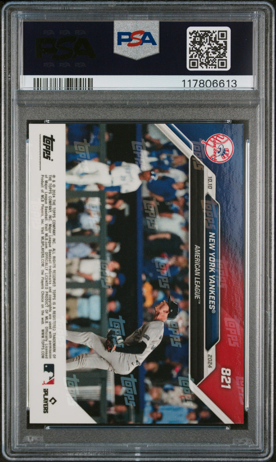 (2)2024 Topps Now #821 New York Yankees PSA 10 — Back