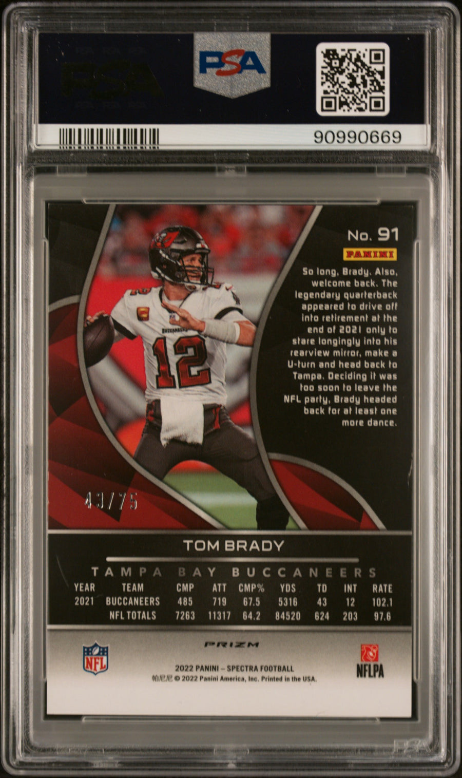 2022 Panini Spectra #91 Tom Brady Hyper PSA 6 — Back