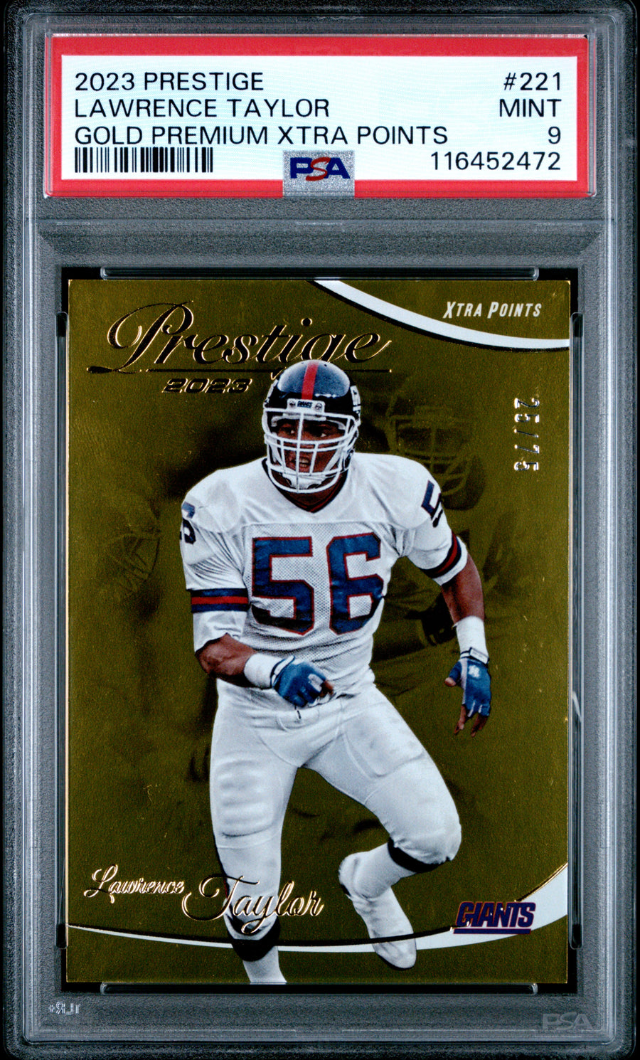 2023 Panini Prestige #221 Lawrence Taylor Gold Premium Xtra Points PSA 9 — Front