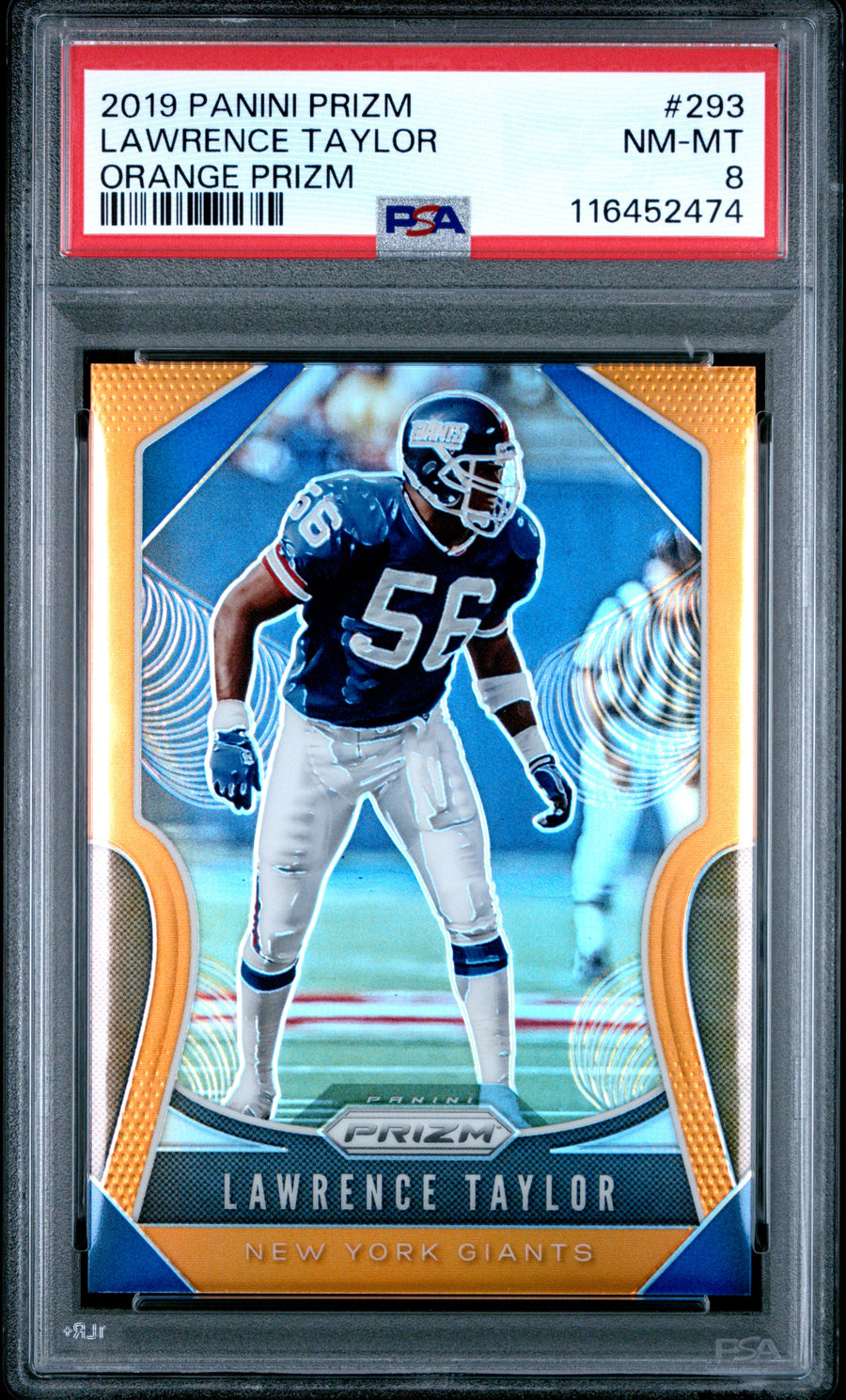 2019 Panini Prizm #293 Lawrence Taylor Orange Prizm PSA 8 — Front