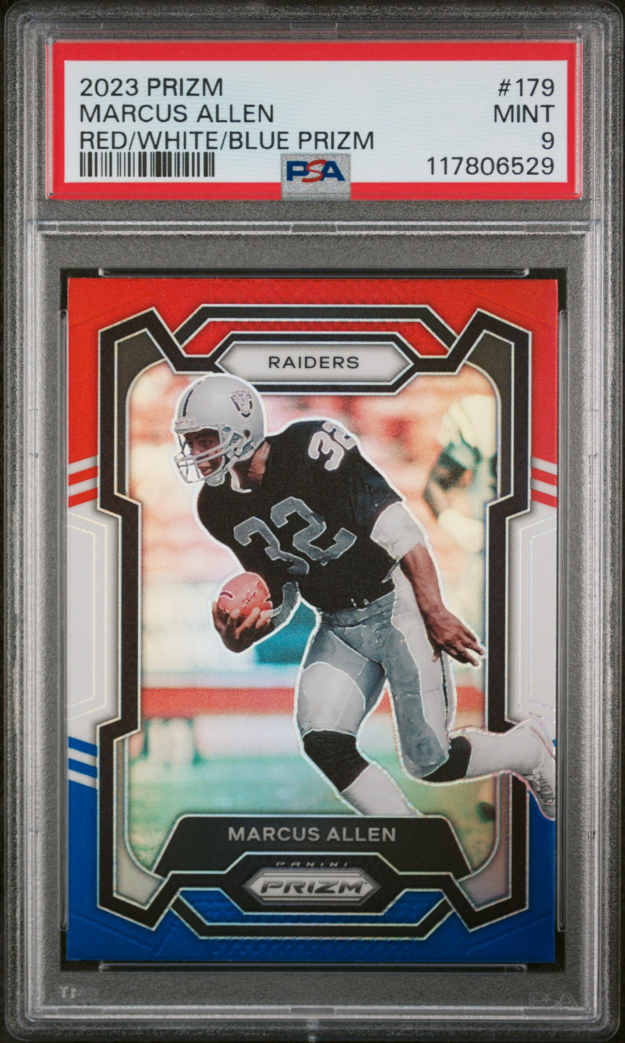 2023 Panini Prizm #179 Marcus Allen Red/White/Blue Prizm PSA 9 — Front