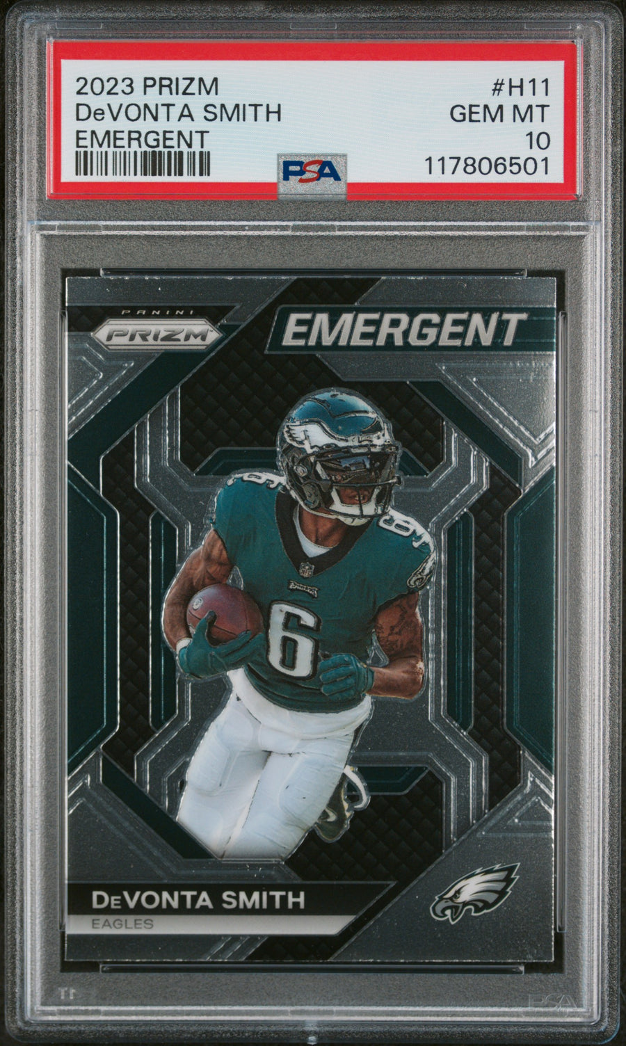 2023 Panini Prizm Emergent #H11 Devonta Smith PSA 10 — Front