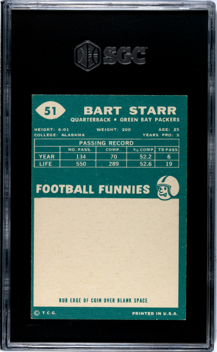 1960 Topps #51 Bart Starr SGC 5 — Back