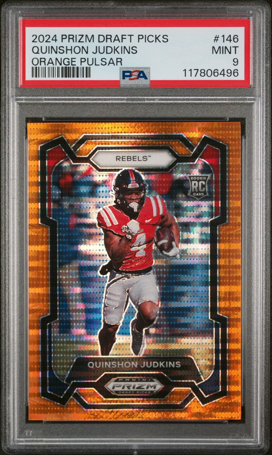 2024 Panini Prizm Draft Picks #146 Quinshon Judkins Orange Pulsar RC PSA 9 — Front
