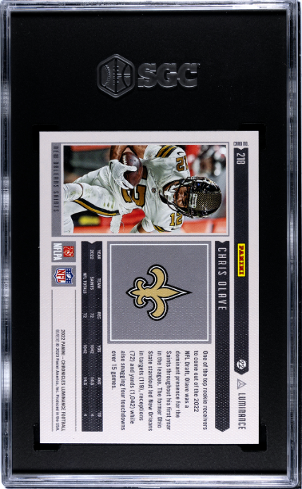 2022 Panini Chronicles #218 Chris Olave Luminance RC SGC 9.5 — Back