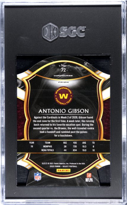 2020 Panini Select #72 Antonio Gibson Light Blue Die-Cut Prizm RC SGC 9 — Back