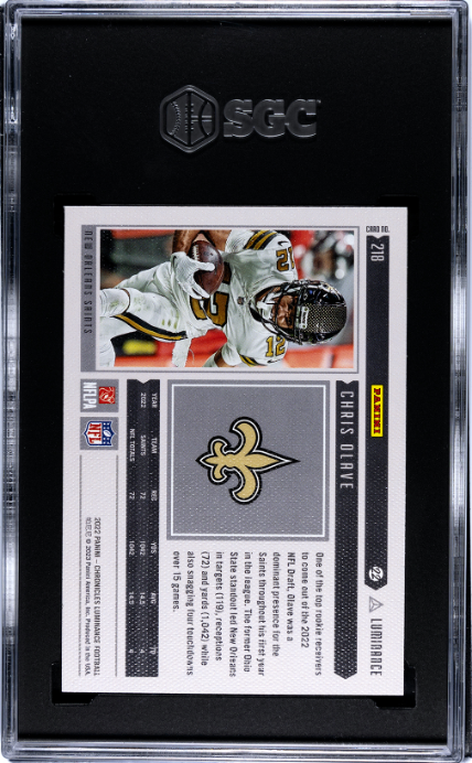 2022 Panini Chronicles #218 Chris Olave Luminance RC SGC 9.5 CERT#4103713 — Back