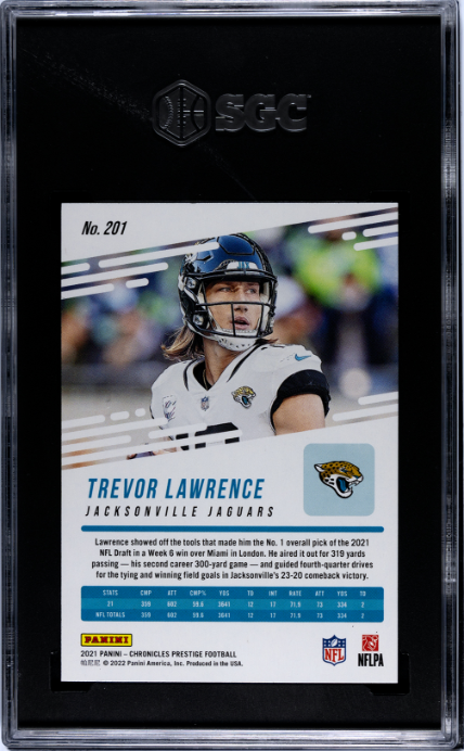 2021 Panini Chronicles #201 Trevor Lawrence Prestige RC SGC 9.5 — Back