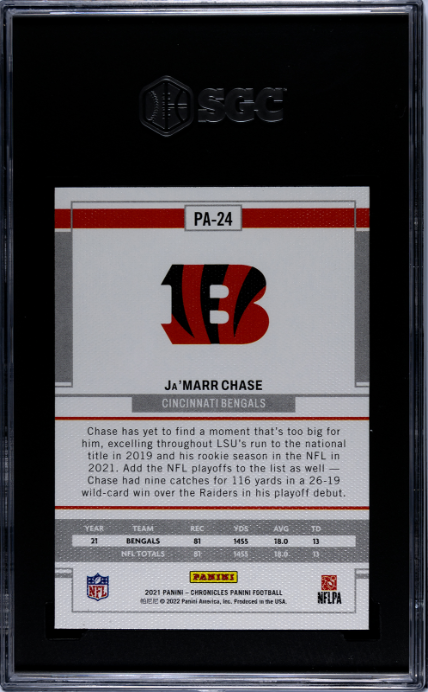 2021 Panini Chronicles #PA-24 Ja'Marr Chase Panini RC SGC 9.5 — Back