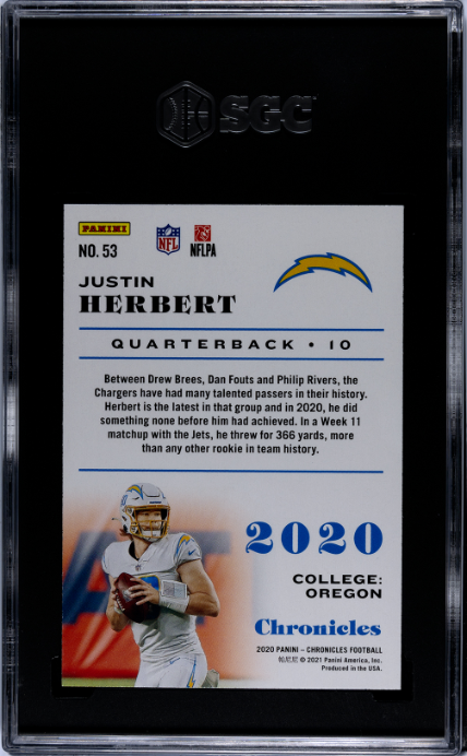 2020 Panini Chronicles #53 Justin Herbert RC SGC 8.5 — Back
