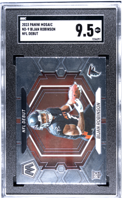 2023 Panini Mosaic #ND-9 Bijan Robinson NFL Debut RC SGC 9.5 — Front