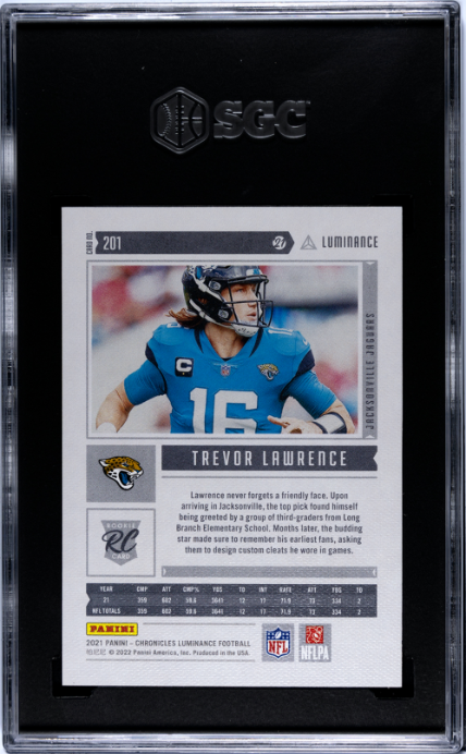 2021 Panini Chronicles #201 Trevor Lawrence Luminance RC SGC 9.5 — Back