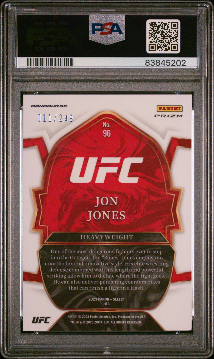 2023 Panini Select UFC #96 Jon Jones Light Blue PSA 8 — Back