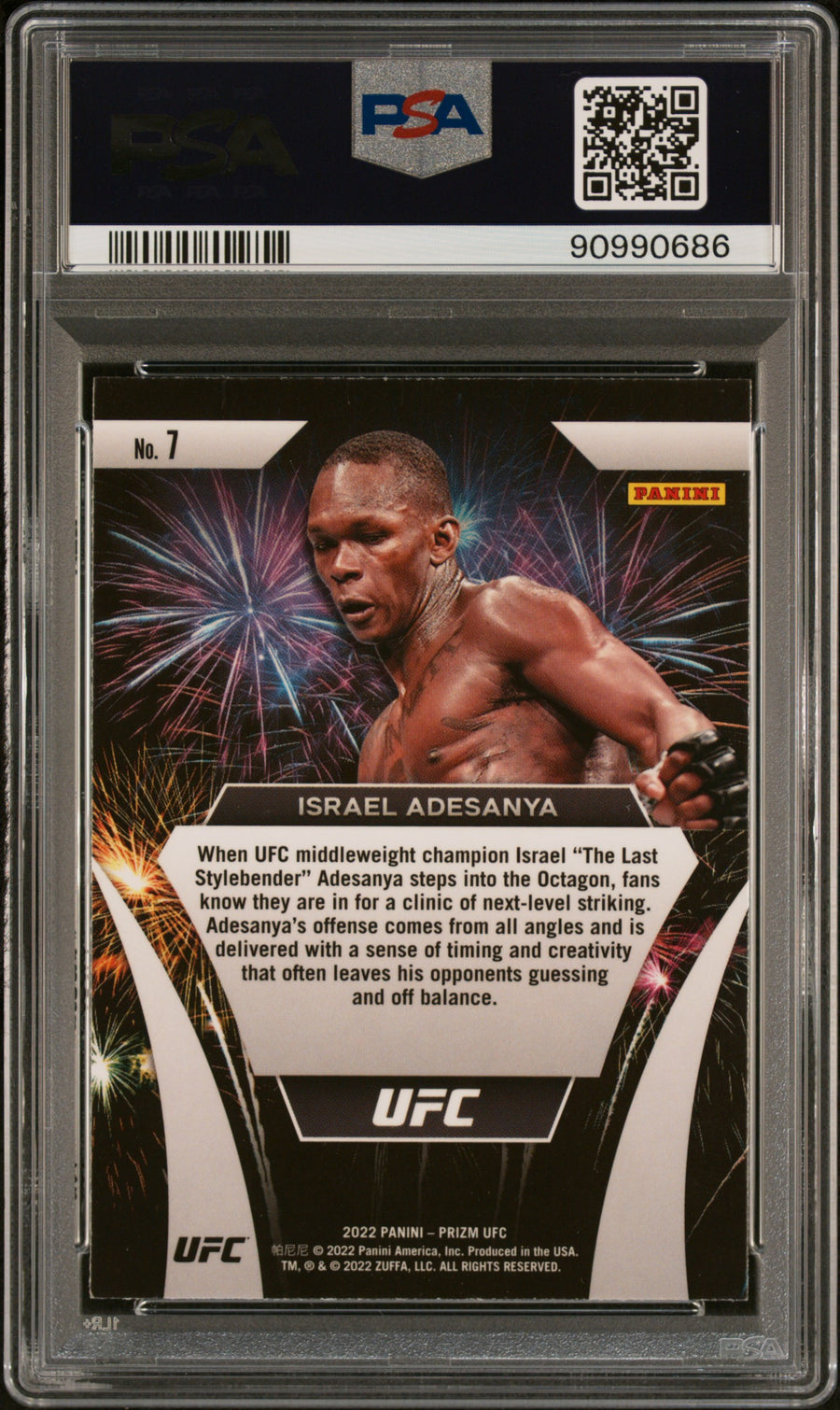 2022 Panini Prizm UFC Fireworks #7 Israel Adesanya Fireworks PSA 9 — Back