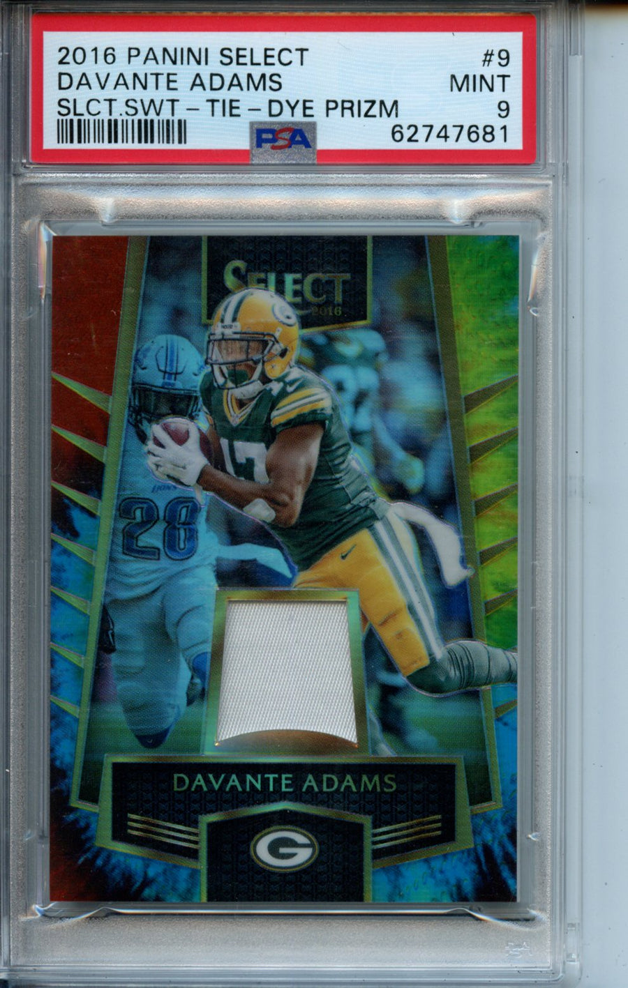 2016 Panini Select Select Swatch #9 Davante Adams Tie-Dye Prizm PSA 9 — Front