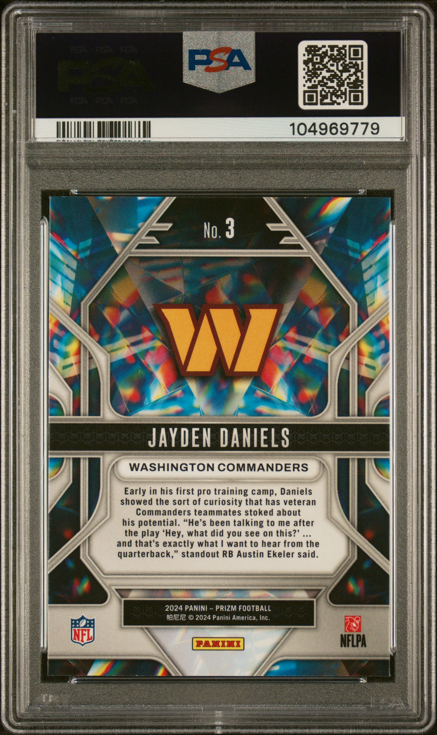 2024 Panini Prizm Prizmatic #3 Jayden Daniels RC PSA 7 — Back