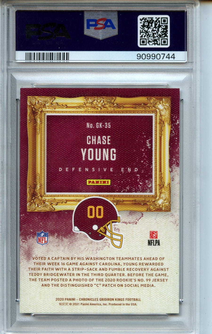 2020 Panini Chronicles Gridiron Kings #GK35 Chase Young RC PSA 9 — Back