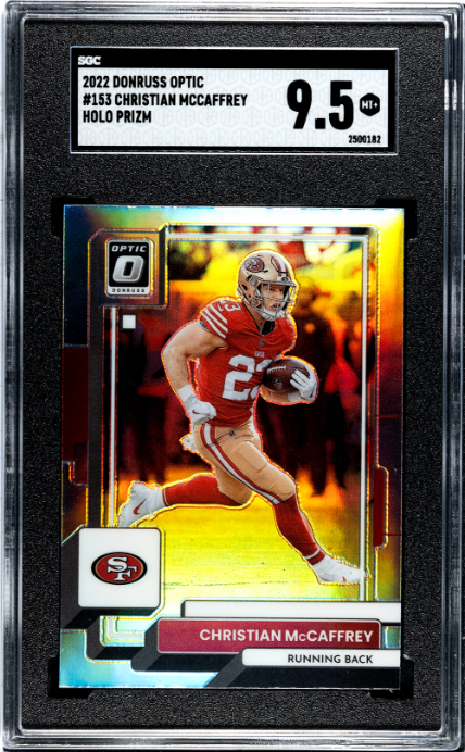 2022 Donruss Optic #153 Christian Mccaffrey Holo Prizm SGC 9.5 — Front