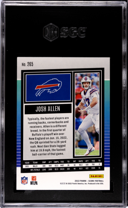 2022 Panini Score #265 Josh Allen SGC 8.5 — Back