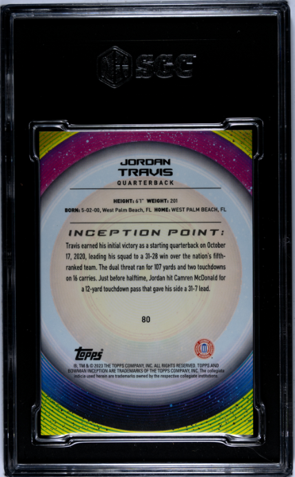 2022-23 Bowman University Inception #80 Jordan Travis Green Foil SGC 10 — Back