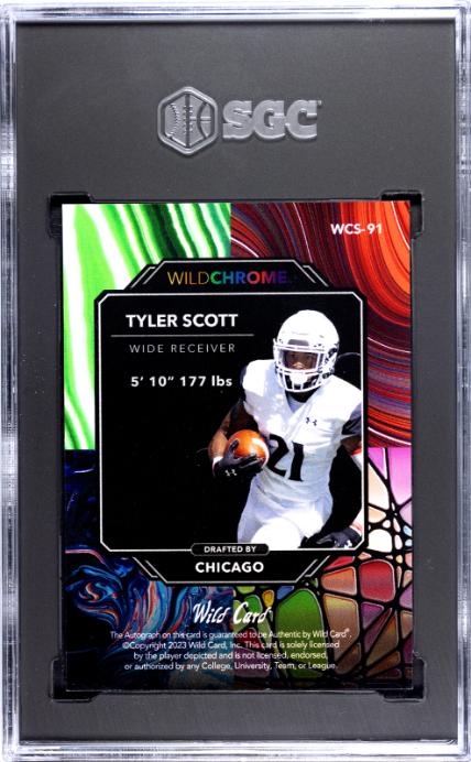 2023 Wild Card Wildchrome #WCS-91 Tyler Scott Wildstone Green Sparkles SGC 9 — Back