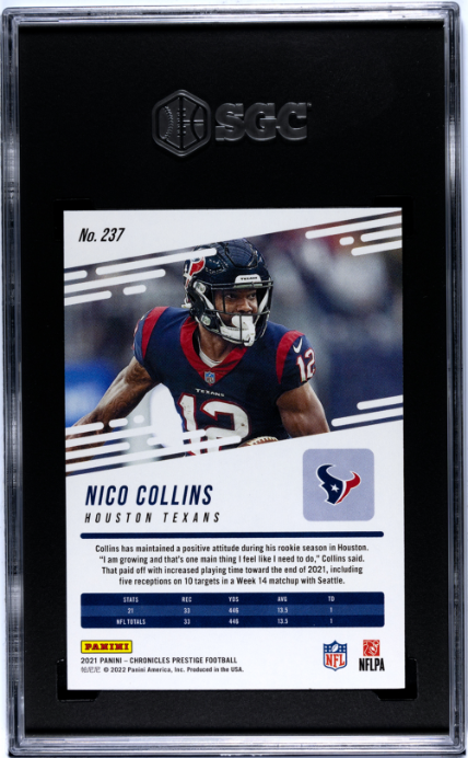 2021 Panini Chronicles #237 Nico Collins Prestige RC SGC 9 — Back