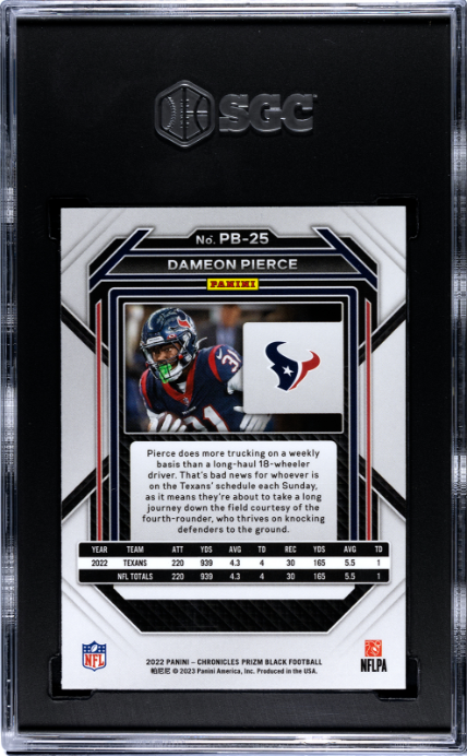 2022 Panini Chronicles #PB-25 Dameon Pierce Prizm Black RC SGC 8.5 — Back