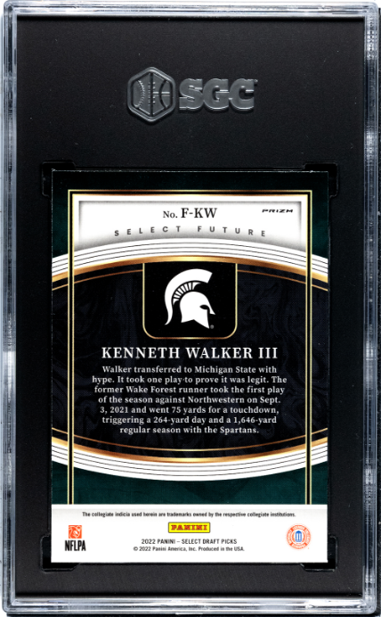 2022 Panini Select Draft Picks #F-KW Kenneth Walker III Future Silver Prizm SGC 9 — Back