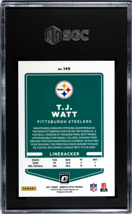 2021 Donruss Optic #149 Tj Watt SGC 9 — Back