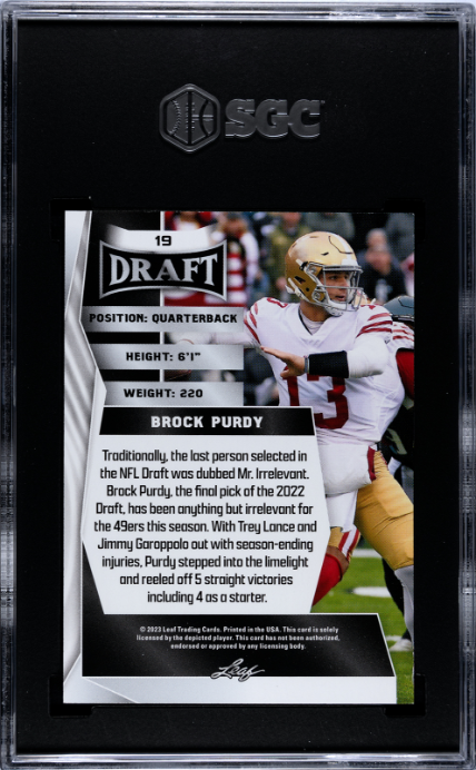 2023 Leaf Draft #19 Brock Purdy SGC 9.5 — Back
