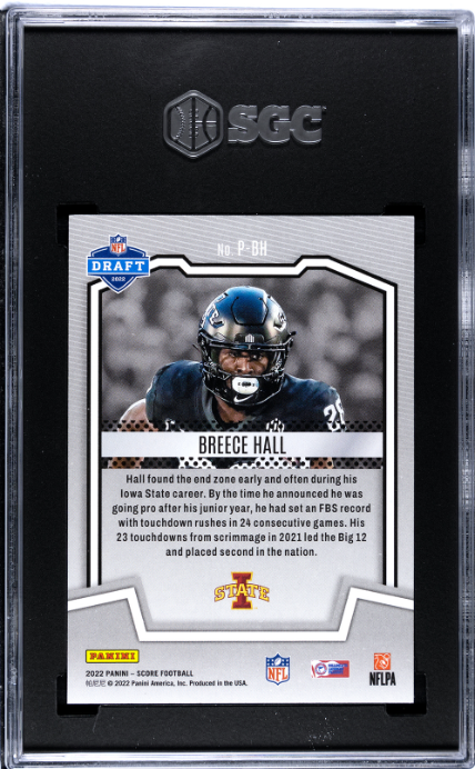 2022 Panini Score #P-BH Breece Hall Protential RC SGC 8 — Back