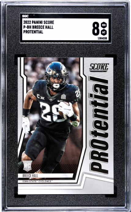 2022 Panini Score #P-BH Breece Hall Protential RC SGC 8 — Front