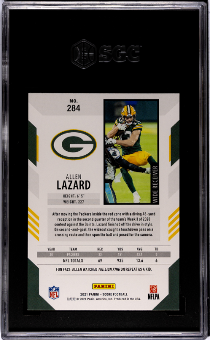 2021 Panini Score #284 Allen Lazard SGC 9 — Back