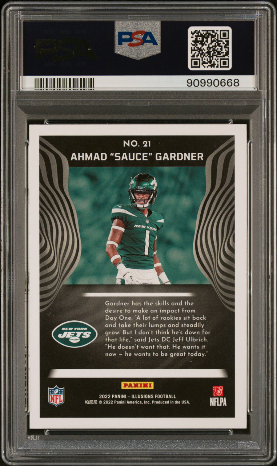 2022 Panini Illusions #21 Sauce Gardner Retail RC PSA 8 — Back