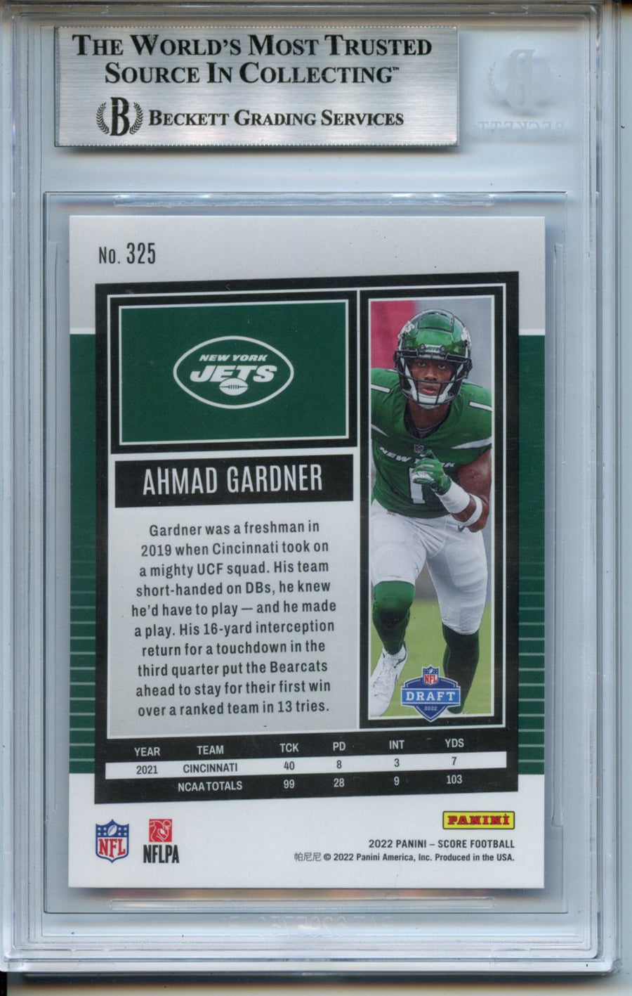 2022 Score Showcase #325 Ahmad Sauce Gardner RC BGS 8.5 — Back
