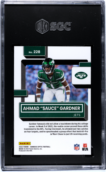 2022 Donruss Optic #228 Ahmad Gardner RR SGC 9 — Back